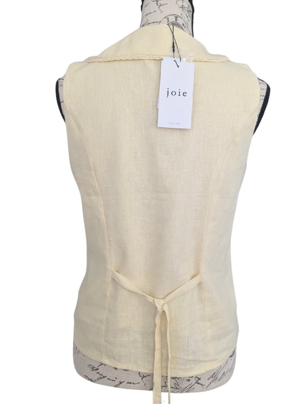 Joie Yellow Linen Blend Vest Top Lace Trim Pointed Collar S NWT - Picture 4 of 11